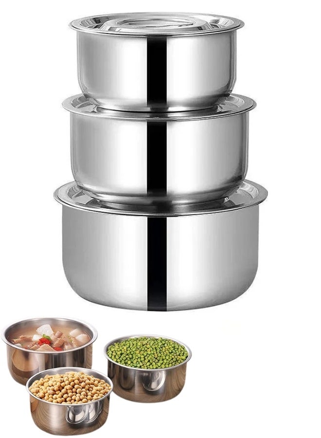 هابي هوم مجموعة أواني طبخ ثلاث قطع من الستانلس ستيل – أوعية خلط متعددة الاستخدام بحجم 16 سم، 18 سم و20 سم، وعاء بخاري للمأكولات البحرية مع غطاء – أواني منزلية احترافية للطهي، الخلط، التقديم، التتبيل، التخزين، مقاومة للصدأ، سهلة التنظيف، مع تصميم مستقر وآمن للاستخدام اليومي - Image 1